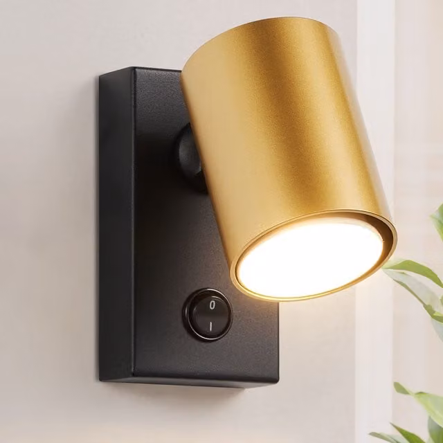 Harper Living Adjustable GU10 Wall Spotlight in Black and Gold/Brass Metal