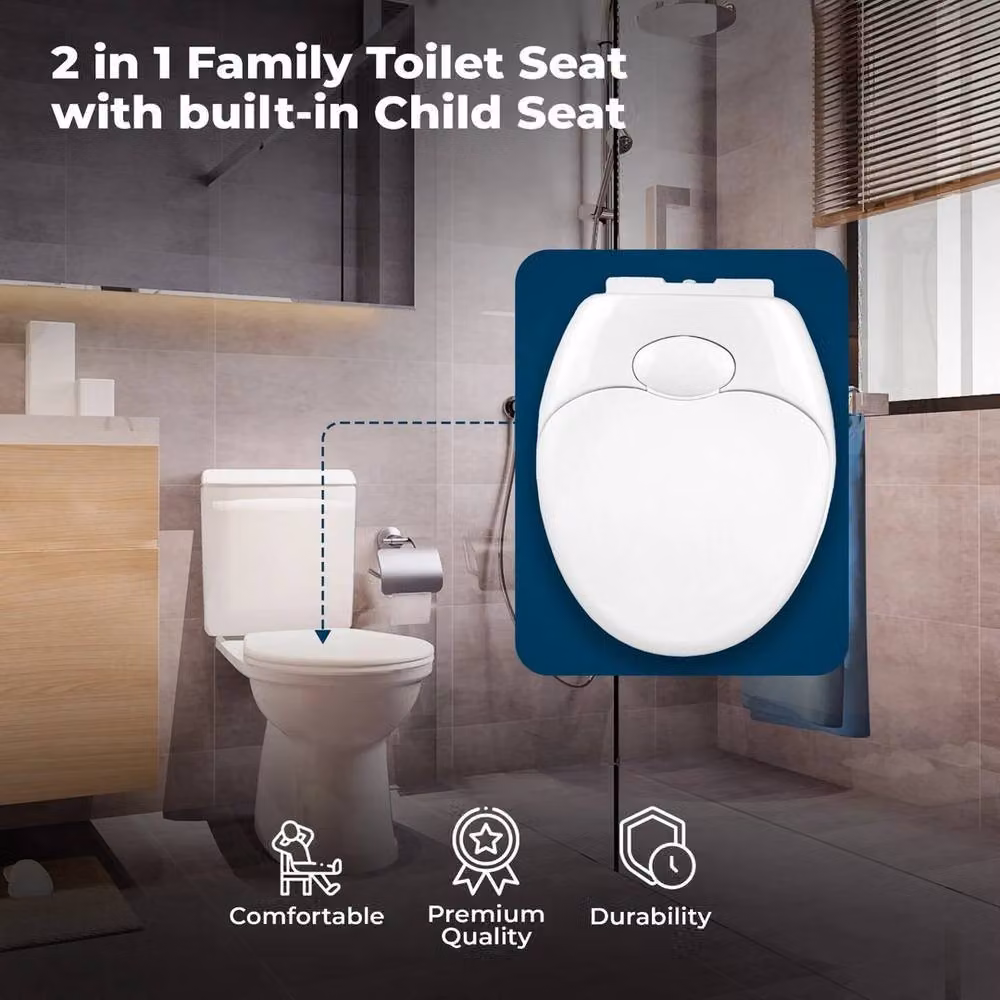 PAWNORA 2 in 1 Family Toilet Seat with Built-in Seat, Soft Close and Quick Release, White – 2