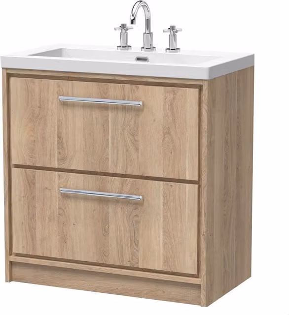 Balterley Longnor 2 Drawer Floor Standing Vanity Basin Unit, Light Oak, Brown, Width: 80 cm