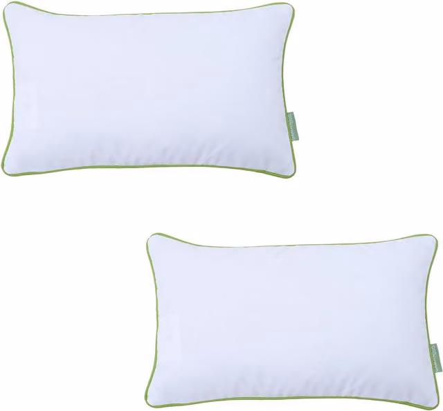 Gardenista White Rectangular Pillow with Green Piping and Removable Stain Repellent Cover