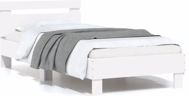 Berkfield Home Small Single Bed Frame in White with LED Under-Bed Lighting and USB Charging Port, W/D/H: 75 x 190 cm