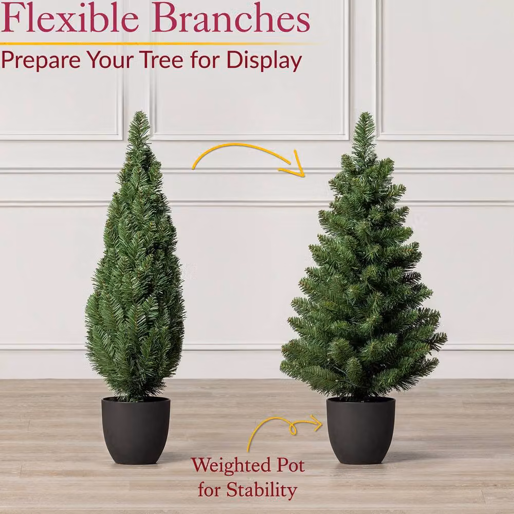 Christow Avila Spruce Pre-Lit Christmas Tree with LED Lights and Timer, Green, 3ft – 4