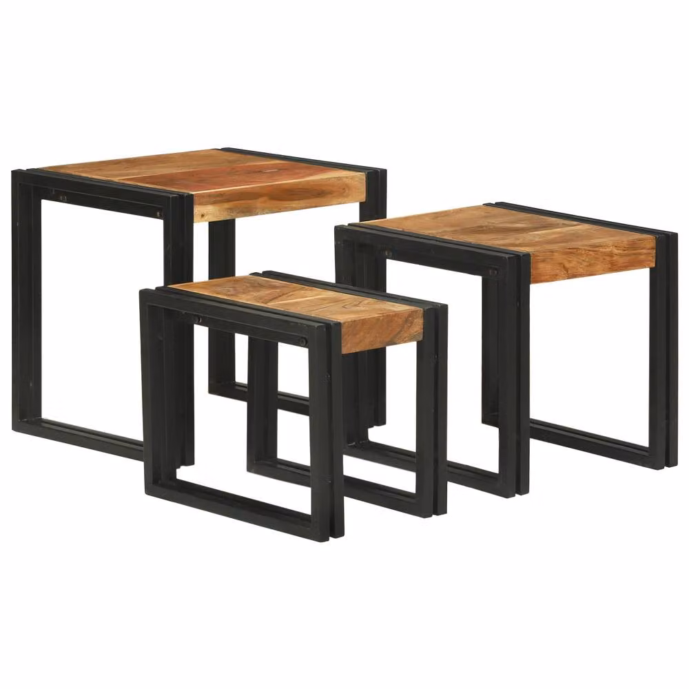Berkfield Home Nesting Tables, Set of 3 Solid Acacia Wood Tables in Brown and Black – 2