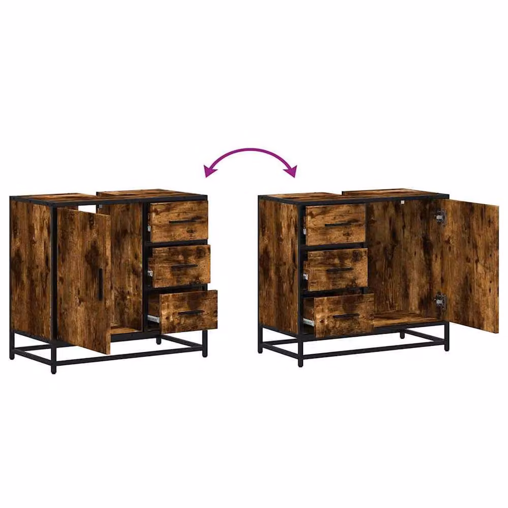 Berkfield Home Smoked Oak Bathroom Sink Cabinet, Brown, W/D/H: 65 x 33 x 60 cm – 6