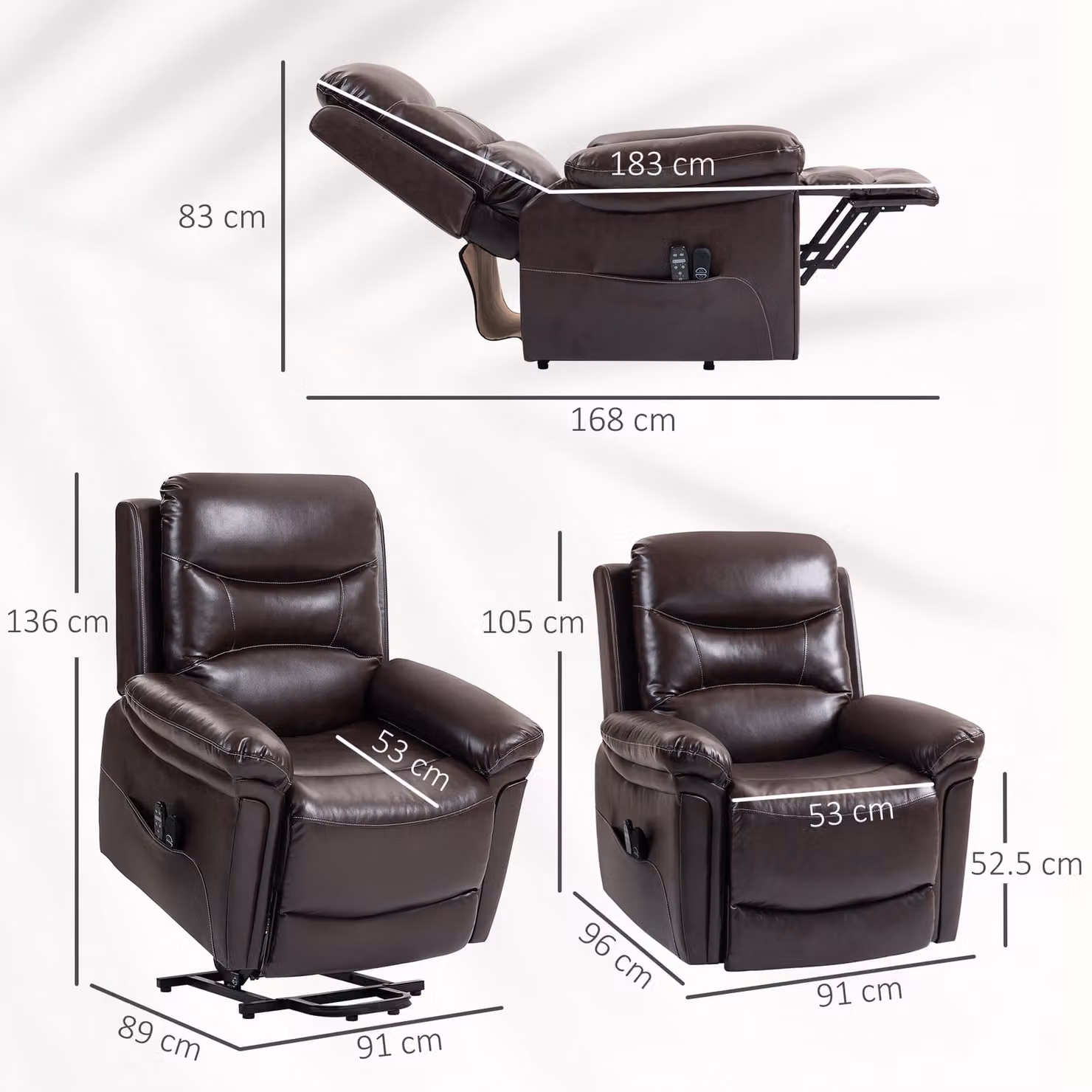 HOMCOM Power Lift Recliner Chair with Vibration Massage, Heat and USB in Brown – 3