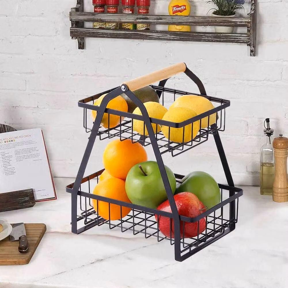 PAWNORA 2 Tier Black Metal Wire Fruit Basket Stand Rack – 5