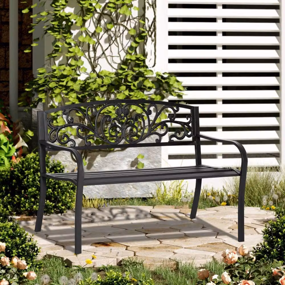 Wyld Haus Saradi Taro Black Steel 2 Seater Garden Bench – 3