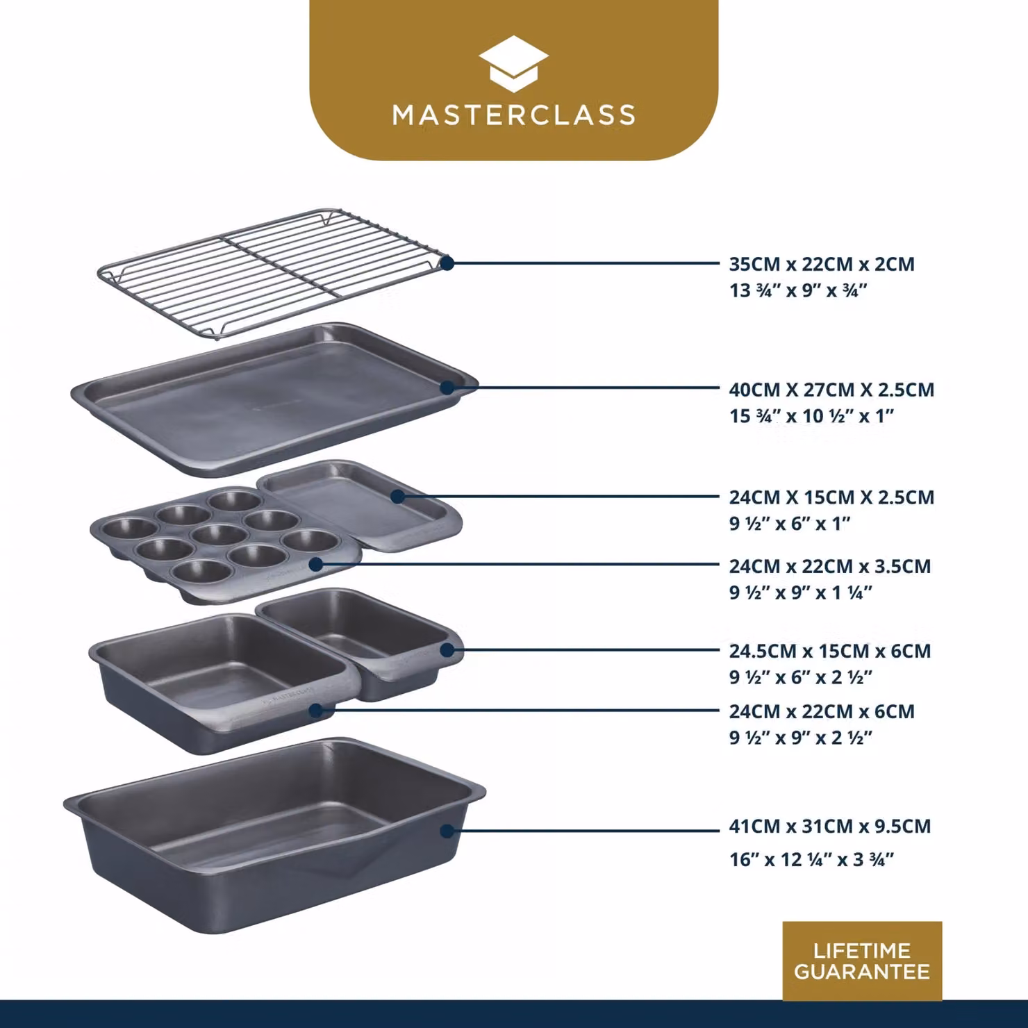 MasterClass Smart Space Seven-Piece Stacking Non-Stick Carbon Steel Baking and Roasting Set in Black or Grey – 3