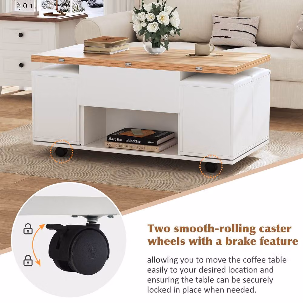 Matteo White and Natural Wood Lift-Top Coffee Table with Storage – 2