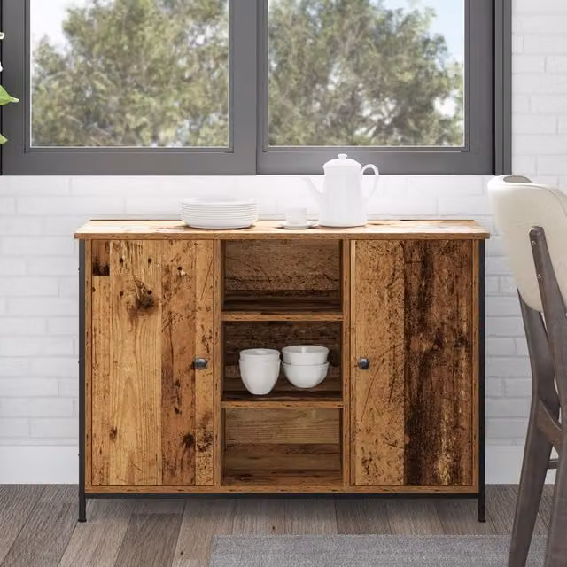 Berkfield Home Rustic Old Wood Sideboard in Brown, Engineered Wood and Steel, W/D/H: 100 x 35 x 70 cm – 1