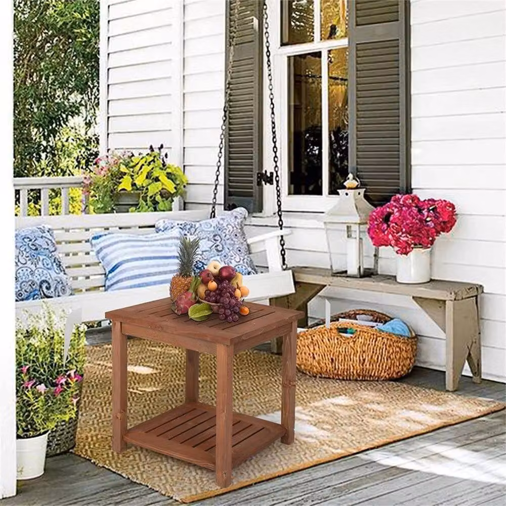 FLAVORA Square Wooden Side Table in Brown – 3