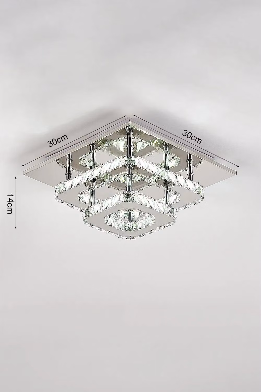 Living and Home Silver Crystal Square Double Layer LED Ceiling Light, Cool White, W/D/H: 30 x 30 x 14 cm – 2