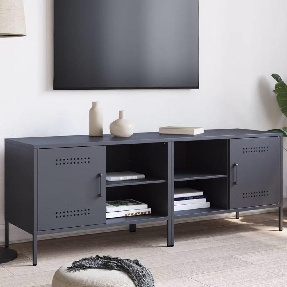 Berkfield Home Set of 2 Modern Anthracite Steel TV Cabinets, W: 68 cm, D: 39 cm, H: 50.5 cm – 2