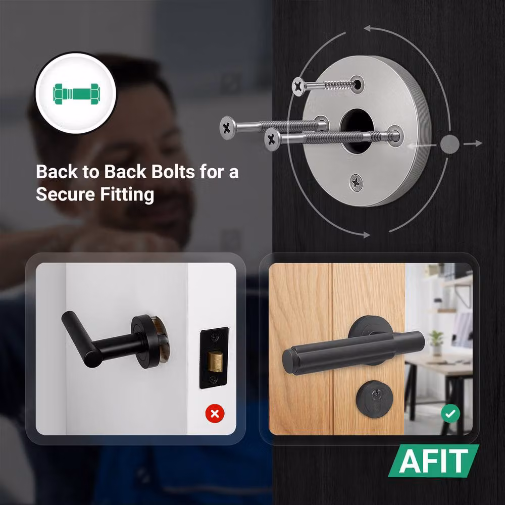 AFIT Black Aluminium Fire Door Handle Set with Euro Lock, Thumbturn Cylinder and Hinges – 3