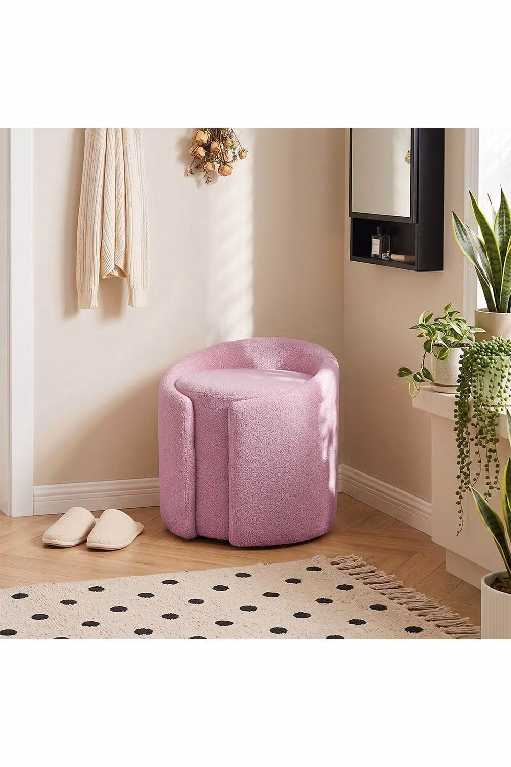 Living and Home Teddy Fleece Upholstered Vanity Stool in Purple – 2