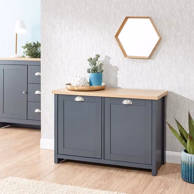 GFW Lancaster Freestanding Lacquered Shoe Storage Unit in Blue and Grey