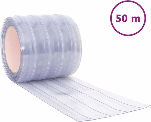 Berkfield Home Transparent PVC Door Curtain Strips, Clear, Width: 200 mm, Length: 50 m – 1