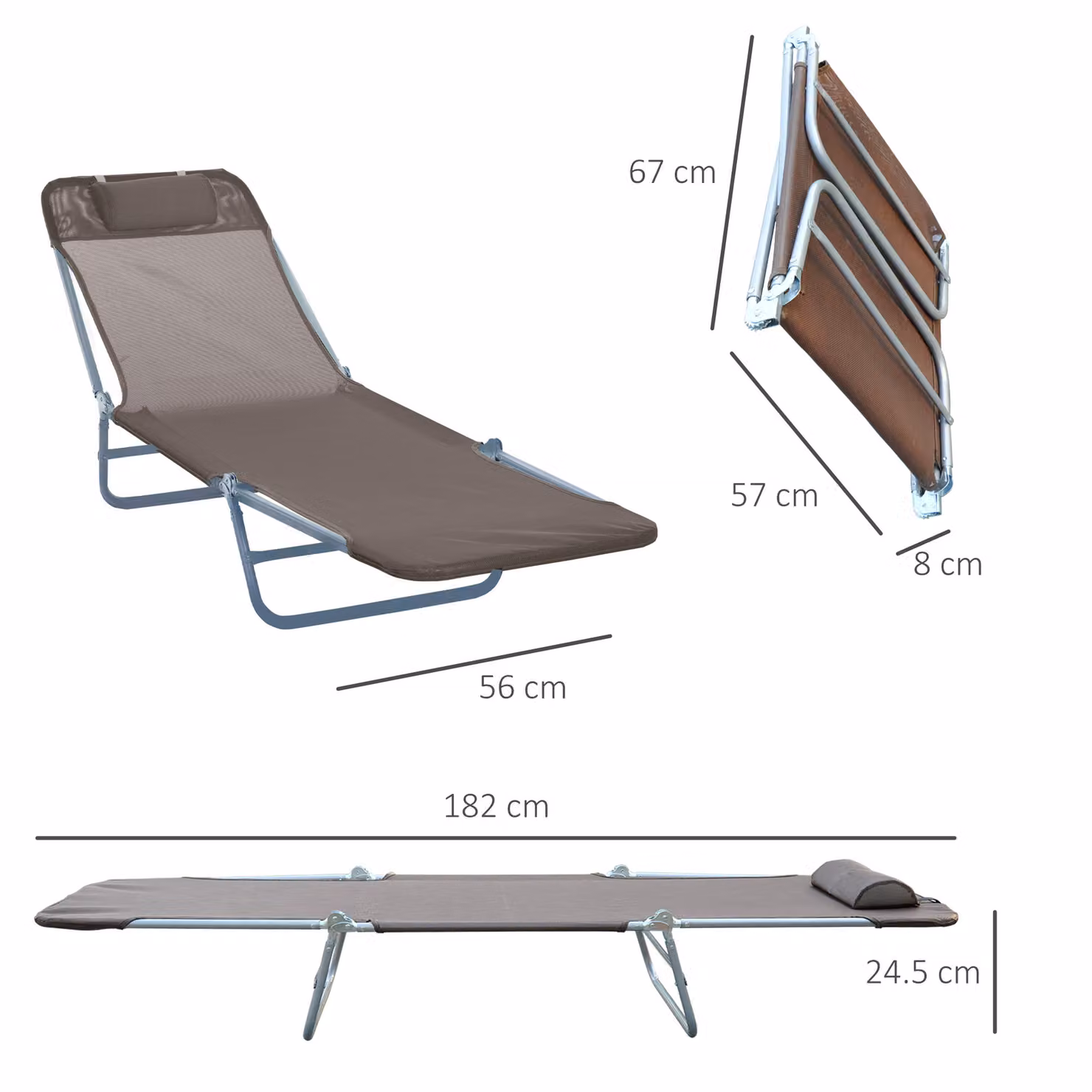 Outsunny Brown Adjustable Recliner Garden Lounger with Textilene Fabric and Metal Frame – 3