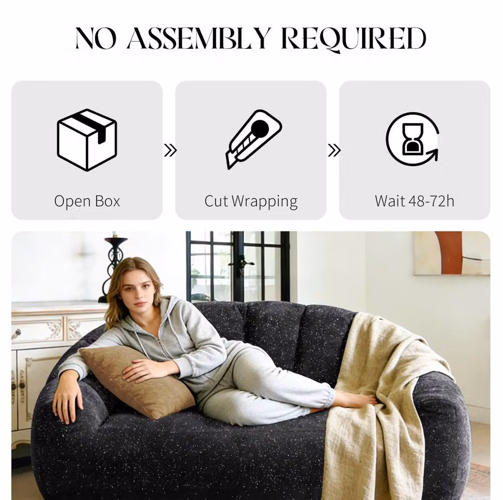STILVORA 2 Seater Bean Bag Sofa with High Density Sponge in Black – 7