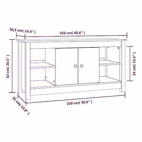vidaXL Solid Wood Pine TV Cabinet in Honey Brown, W: 103 cm, D: 36.5 cm, H: 52 cm