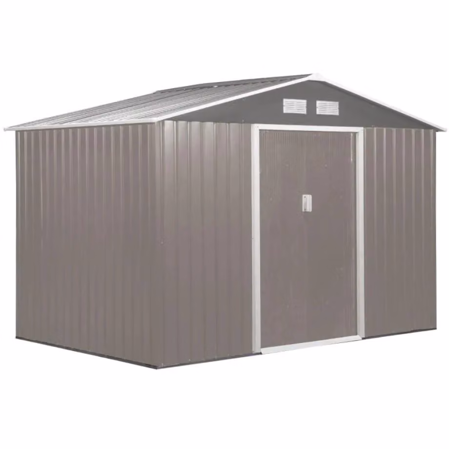 Outsunny Grey Galvanised Steel Pent Storage Shed with Double Doors and Side Vent
