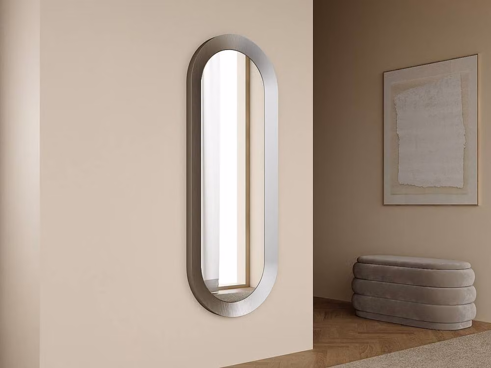 Vente-unique Oval Aluminium Wall Mirror in Brushed Gunmetal Silver, W: 60 cm, H: 160 cm – 3