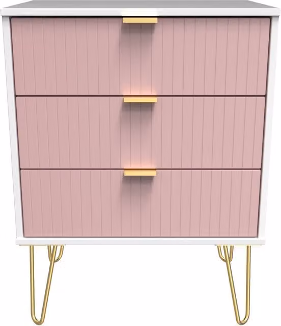 2 U Bexley Ready Assembled 3 Drawer Chest in Pink and Gold