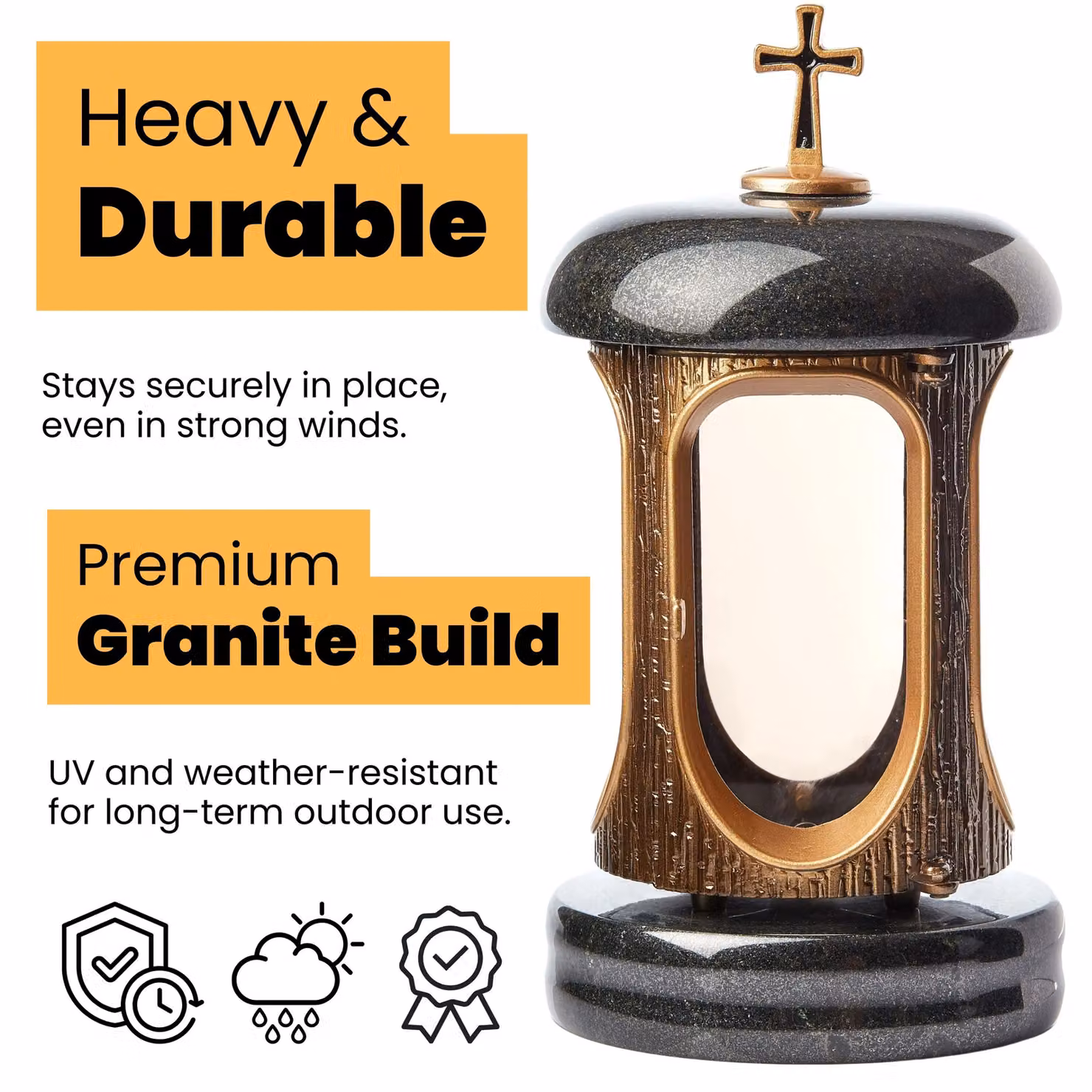 Novecrafto Large Gold Granite Memorial Lantern for Cemetery and Grave Ornaments – 2