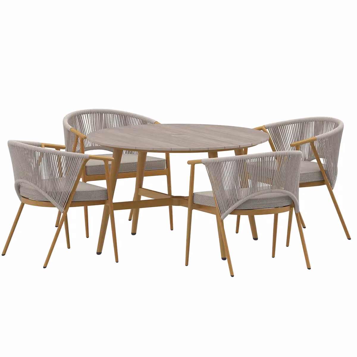 Charles Bentley Almada 4 Seater Outdoor Dining Set in Light Grey with Wood Effect Frame and Rope Weave Design – 2