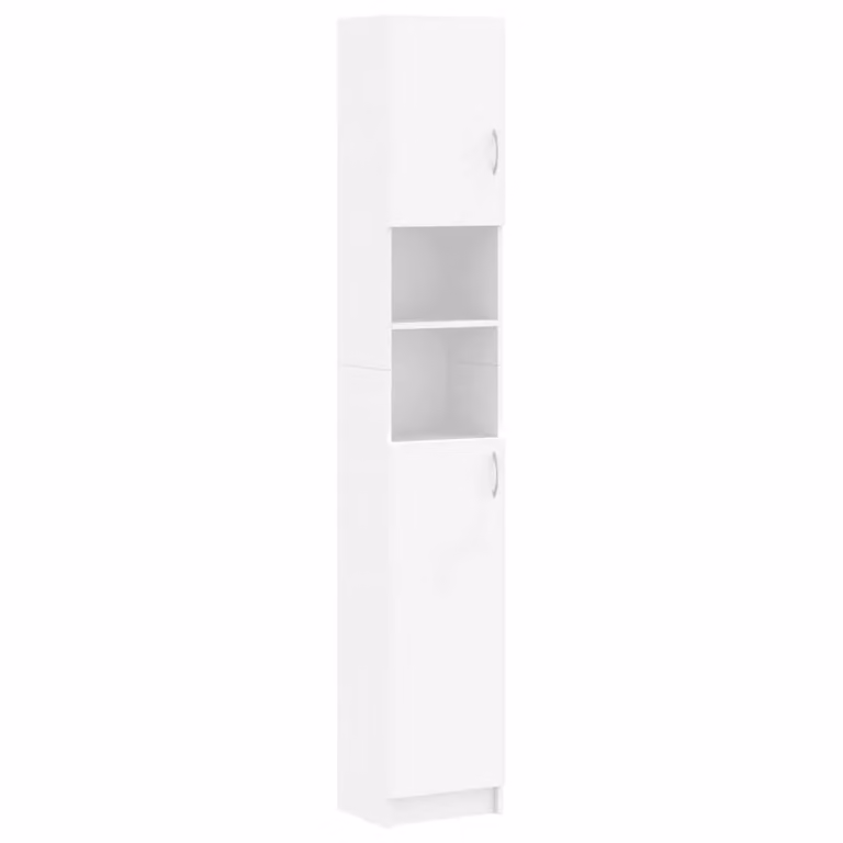 Berkfield Home White Modern Bathroom Cabinet with Internal Shelves and Hinged Doors, W/D/H: 32 x 25.5 x 190 cm