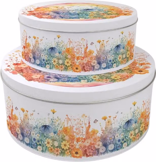 Purely Home Watercolour Rainbow Round Cake Tin Set in Multicolour and White