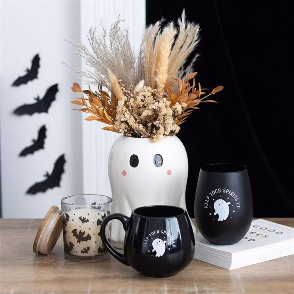 Uniqueful Keep Your Spirits Up Rounded Ghost Ceramic Mug in Black, 550ml – 2