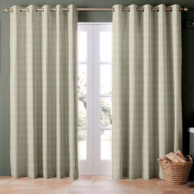 Emily Bond George Striped Blackout Made to Measure Cotton Curtain Panel in Green