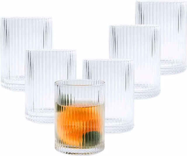 Eden & Willow Striped Highball Glass Tumblers, Set of 6, Transparent