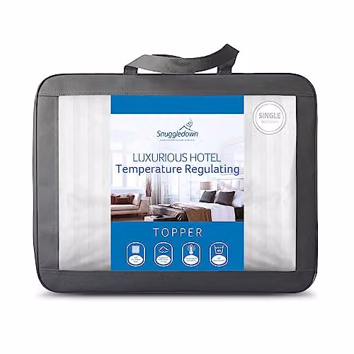 Snuggledown White Temperature Regulating and Breathable Hollow Fibre Mattress Topper, W/D/H: 90 x 190 cm