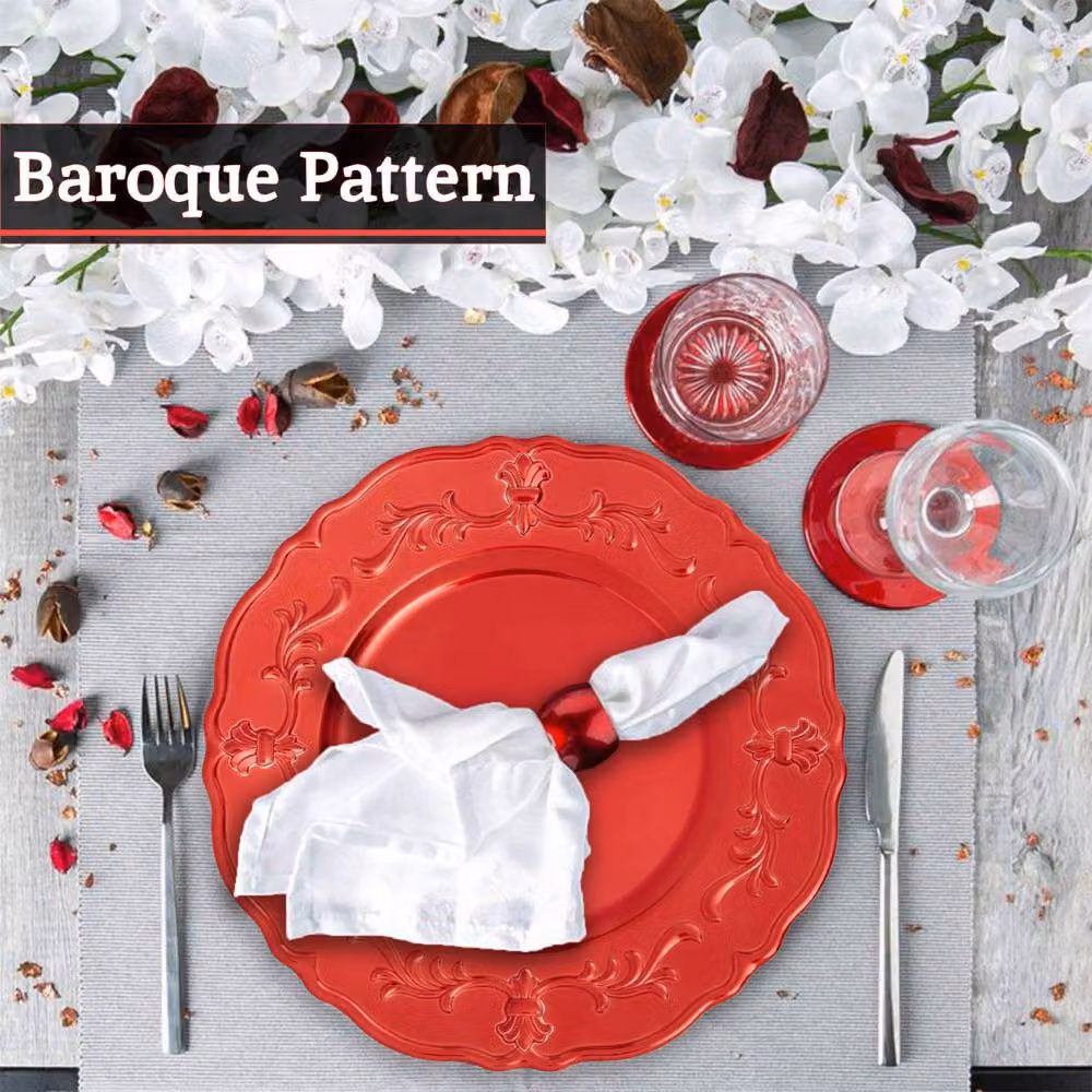 Orsina Red Baroque Floral Charger Plate Set of 4, Diameter: 33 cm – 3