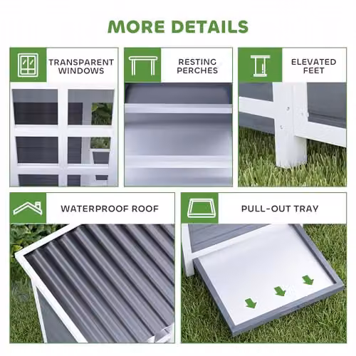 PawHut Grey Wooden Chicken Coop with Nesting Box and Slide-Out Tray, W/D/H: 100 x 86 x 86 cm – 6