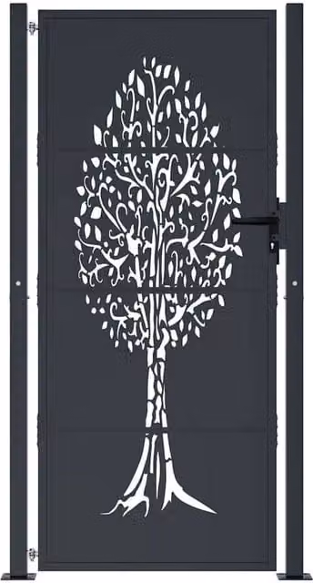 Berkfield Home Beautiful Garden Gate in Anthracite Grey Steel with Tree Design, W: 105 cm, H: 180 cm – 1