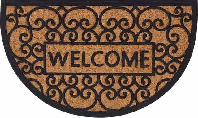 Berkfield Home Half Round Door Mat in Brown, Rubber and Coir, W: 75 cm, D: 45 cm – 1