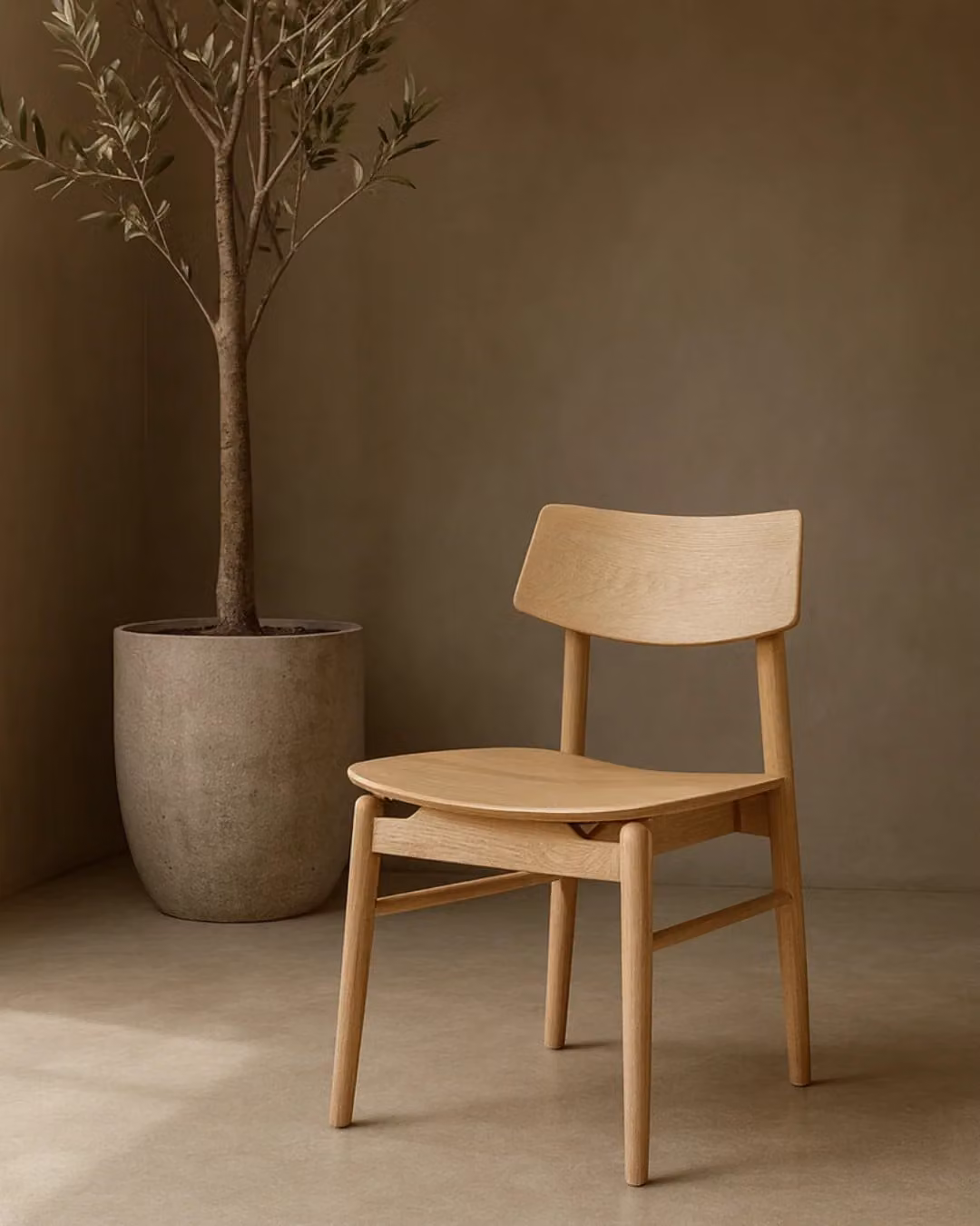 Tommy Franks Mono Minimalist Solid Oak Dining Chair in Brown