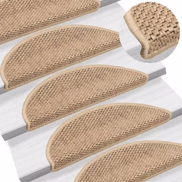 Berkfield Home Self-adhesive Sisal-Look Stair Mats, 15 Pieces, Beige Sand, W: 56 cm, D: 17 cm, H: 3 cm