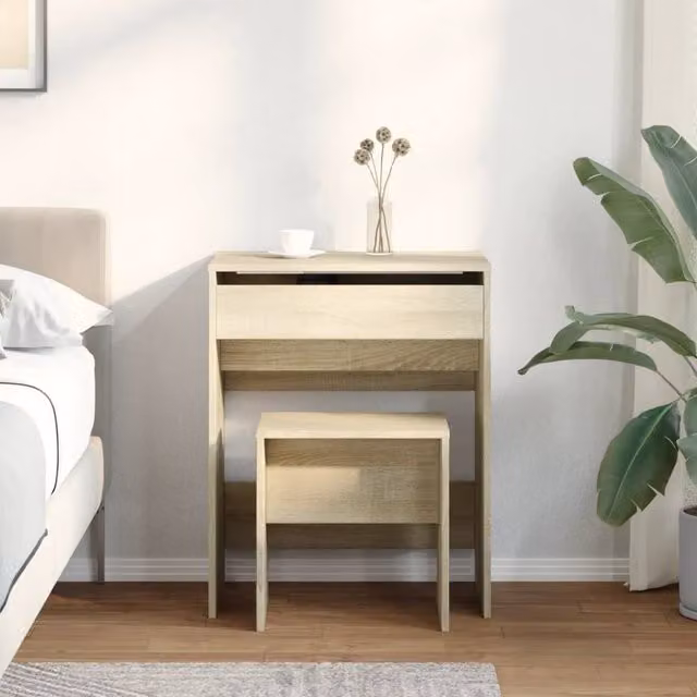 Berkfield Home Beautiful Dressing Table and Stool in Sonoma Oak, Light Oak, W/D/H: 60 x 40 x 113.5 cm – 1