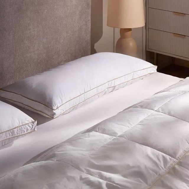 Wyld and Coco White Triple Compartment Down Pillow with Cotton Casing, W/D/H: 40 x 80 cm