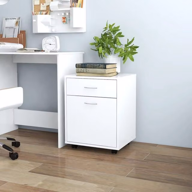 Berkfield Home Rolling Cabinet in White, W/D/H: 45 x 38 x 54 cm