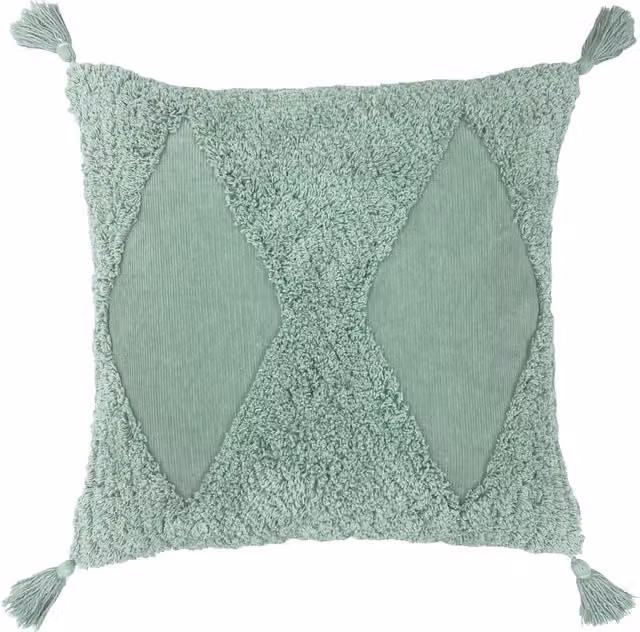 Make it a Home Kantha Tufted Diamond Square Cushion in Green with Feather Filling