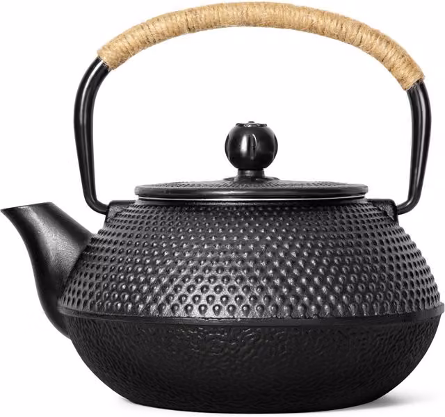 VonShef Black Cast Iron Cat Teapot with Infuser, 800ml