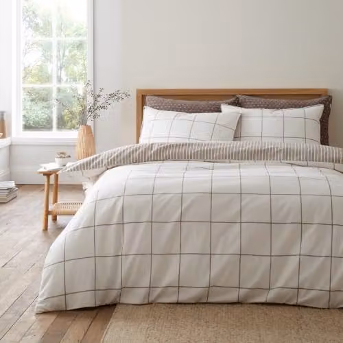 Bianca Brushed Regal Check Cotton Flannelette Reversible King Duvet Cover Set in Brown, W/D/H: 180 x 200 cm and 50 x 75 cm