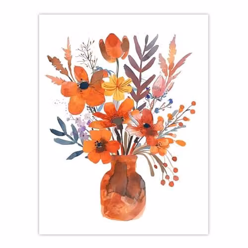 Artery8 Bright Autumnal Flower Bouquet Vase Watercolour Wall Art Poster Print, Multicolour, W: 45.72 cm x H: 60.96 cm