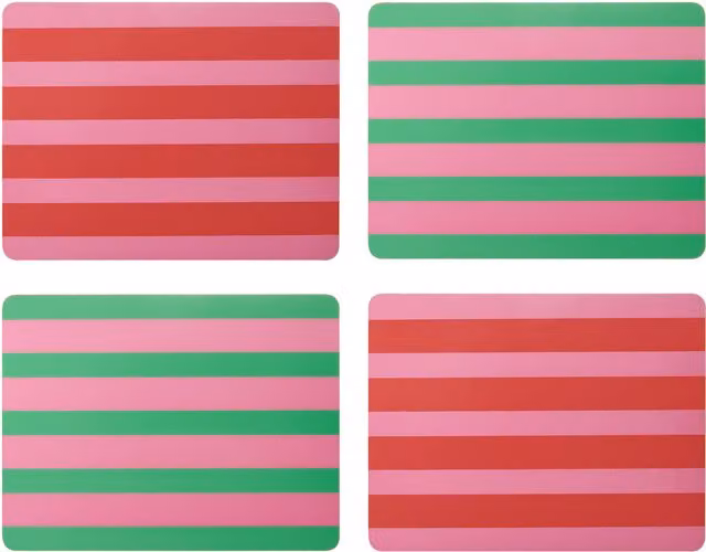 Creative Tops Set of 4 Pink and Green Striped Rectangular Placemats with Cork Backing, W: 30 cm, D: 22 cm