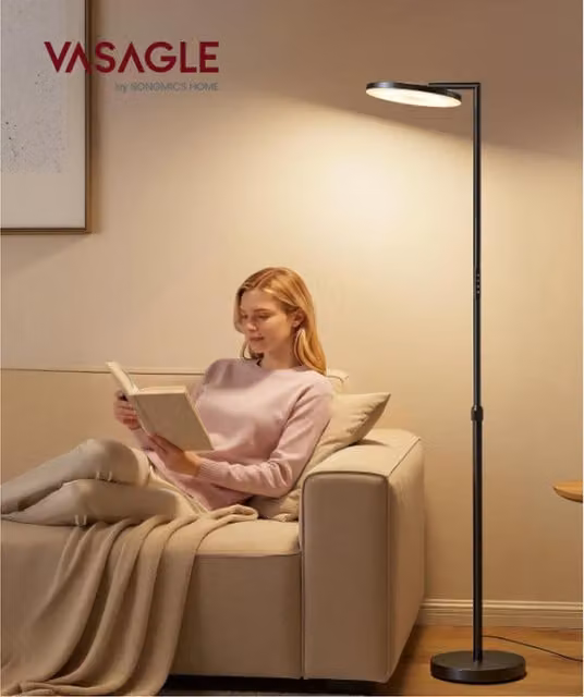VASAGLE 36W adjustable LED floor lamp with remote control and timer in matte black